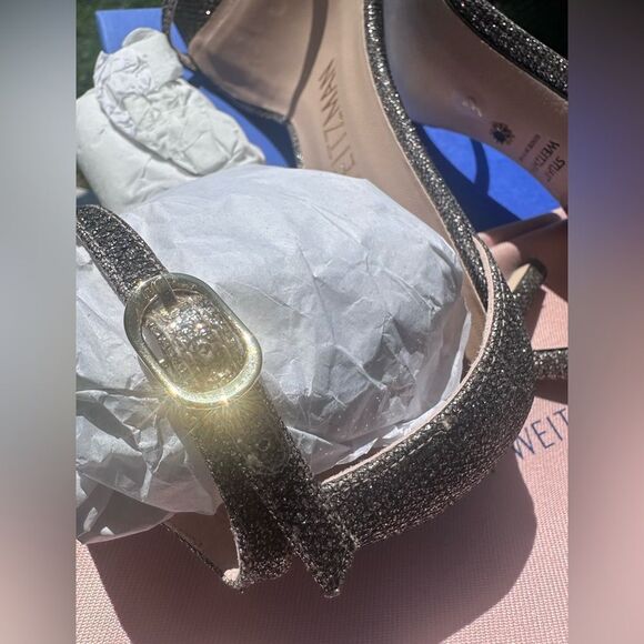 NIB Stuart Weitzman Nudist Curve Square Toe Glitter High Heel Sandals Size 6.5 - Picture 7 of 13